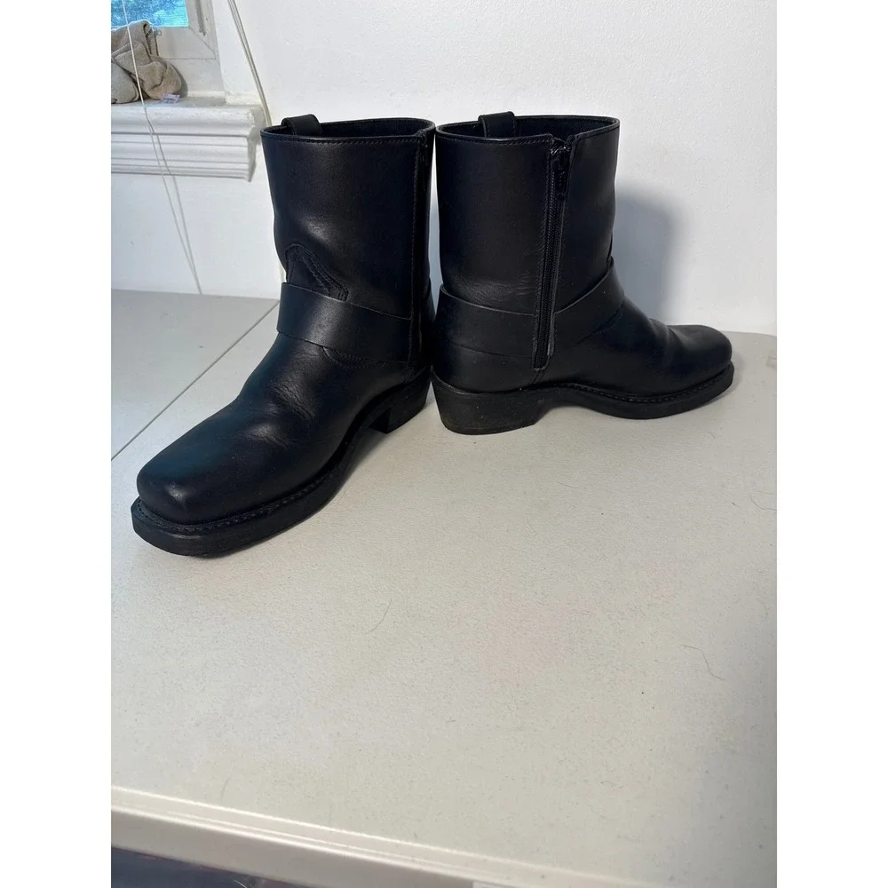 Dingo Mens Black Leather Harness Biker Boots Square Toe Western DI19057 81/2 EW
